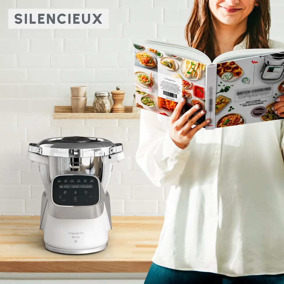 Robot Cuiseur, 15 fonctions, Pesage intégré, Capacité XL 10 personnes, Gris, Fabriqué en France + Cuiseur vapeur