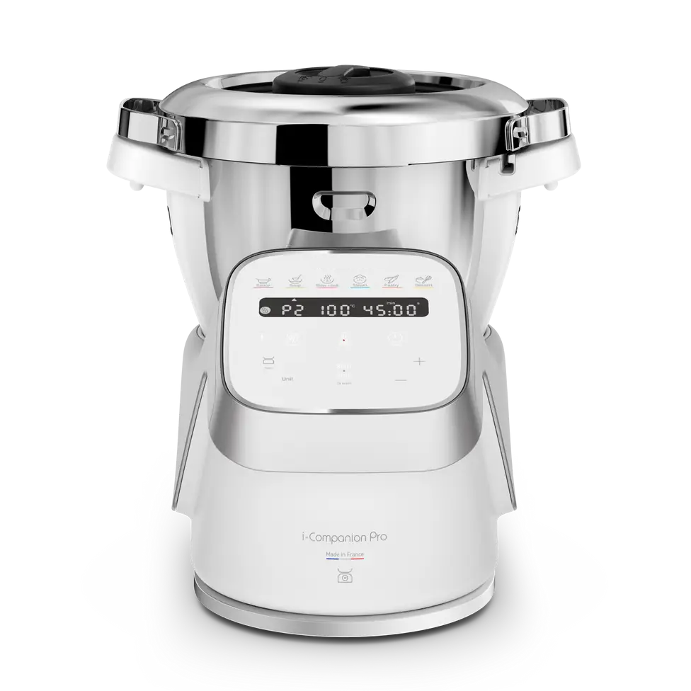 Robot Cuiseur, 17 fonctions, Pesage intégré, Capacité XL 10 personnes, Gris, Fabriqué en France + Double fouet